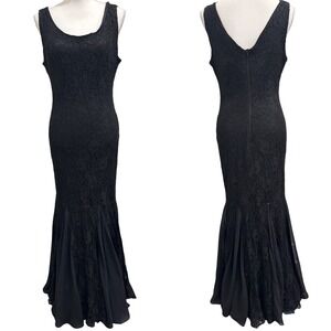 VTG 90s Maria Bonita USA Black Lace Mermaid Trumpet Gown Goth Witchy Prom Small
